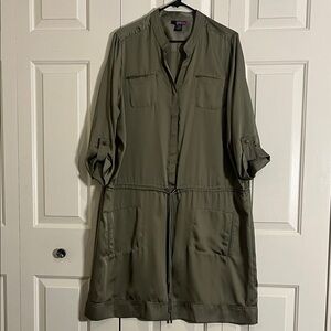 LYS Women’s Olive Green Shirt Dress Pockets Snap Drawstring belt Size 1X